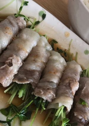 豆苗の豚肉巻きレンジ蒸し-レシピのメイン写真