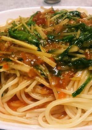 水菜のトマトソースパスタ-レシピのメイン写真