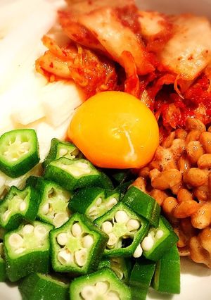 めんつゆで頂く!オクラ納豆山芋キムチ♡-レシピのメイン写真