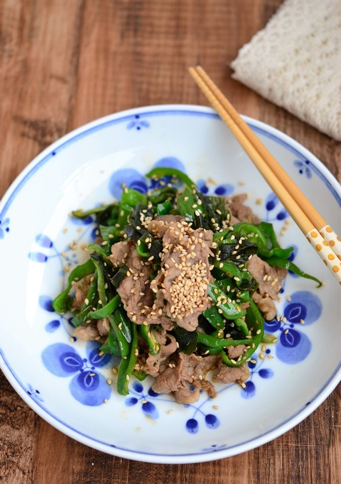 ピーマンと牛肉のわかめ炒め-レシピのメイン写真