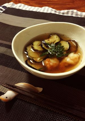 だし道楽♡ナスとエビの揚げびたしスープ-レシピのメイン写真