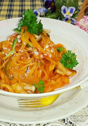 水漬けﾊﾟｽﾀを野菜ｼﾞｭｰｽで美味しく-レシピのメイン写真