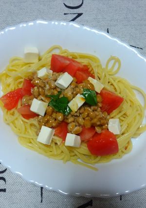 クリームチーズ入り！茹で上げ納豆パスタ♪-レシピのメイン写真