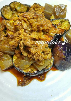 茄子と蒟蒻のステーキ風♪味付け焼肉乗せ♡-レシピのメイン写真