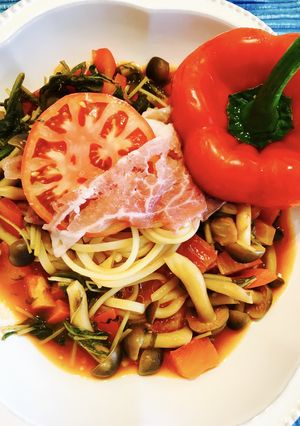 野菜ジュースで簡単ベジスープパスタ-レシピのメイン写真