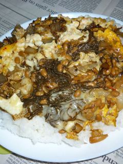 納豆+生もずく入りオムレツのカフェ丼-レシピのメイン写真