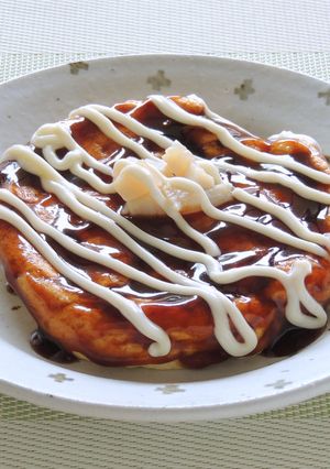 しっとりお好み焼き・ホタテ添え（介護食）-レシピのメイン写真