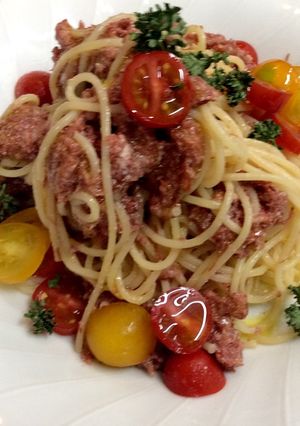 コンビーフとプチトマトの冷製パスタ-レシピのメイン写真