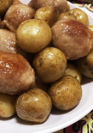 肉巻きたこ焼きとじゃが芋の甘酢あん♪-レシピのメイン写真