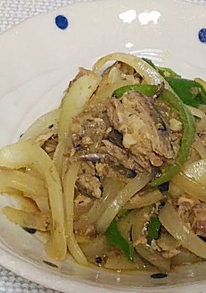 サバ缶入り玉ねぎとピーマンのカレー炒め-レシピのメイン写真