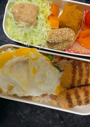 レンジ簡単洋風梅焼き鶏味オムライス弁当-レシピのメイン写真