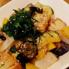 夏野菜と厚揚げの梅肉ソース炒め-レシピのメイン写真