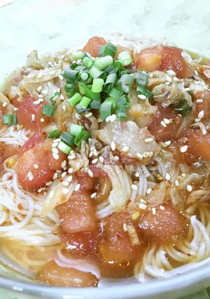 美人レシピ・トマトキムチそうめん-レシピのメイン写真