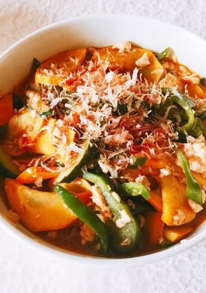 豆腐と夏野菜のピリ辛お酢煮炒め〜♪-レシピのメイン写真
