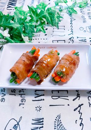 にんじんといんげんde♡味付き肉巻き♡-レシピのメイン写真