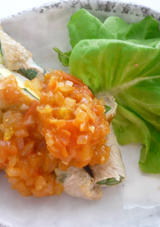 野菜の豚肉巻き　トマトソース添え-レシピのメイン写真