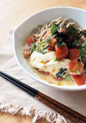 夏でも温かく◎和風トマト豆乳そば-レシピのメイン写真