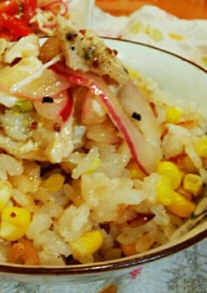 コーンご飯と蒸し鶏同時に調理♪-レシピのメイン写真