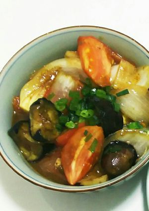 夏野菜茄子トマト玉ねぎのとろとろ炒め-レシピのメイン写真