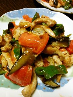 鶏胸ピーマン茄子トマトのアジアン炒め-レシピのメイン写真
