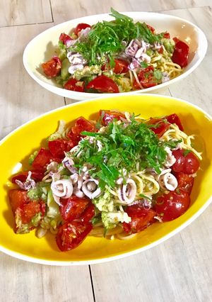 ヤリイカとトマトの冷たいパスタ-レシピのメイン写真