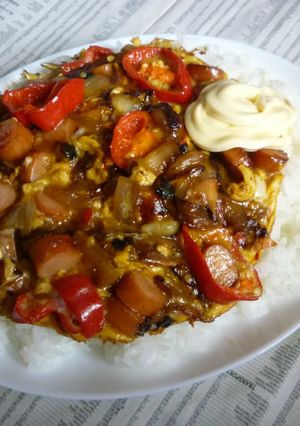 赤ピーマン＋ウィンナーオムレツのカフェ丼-レシピのメイン写真