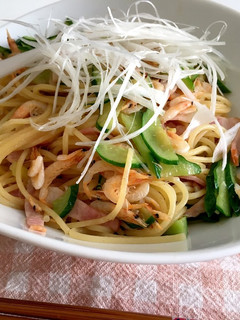 釜揚げ桜えびぽん酢和風パスタ-レシピのメイン写真