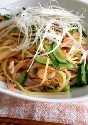 釜揚げ桜えびぽん酢和風パスタ-レシピのメイン写真
