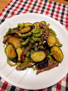 なすとゴーヤ♪チョイ辛焼肉のタレ炒め♥-レシピのメイン写真