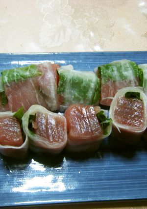 健康法師の　つまも一緒にマグロの大根巻き-レシピのメイン写真