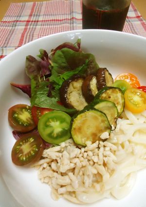 モロヘイヤつゆの夏野菜うどん-レシピのメイン写真