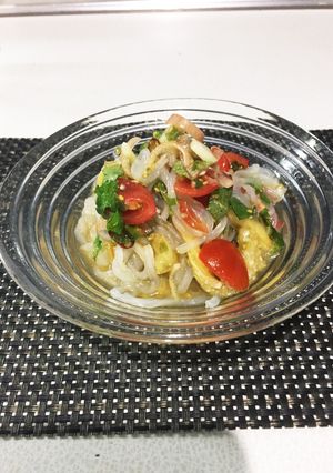 ナスと夏野菜の冷製白滝パスタ☆ダイエット-レシピのメイン写真