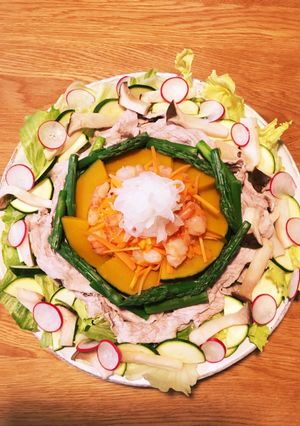 野菜たっぷりの茹でエビと冷しゃぶ-レシピのメイン写真