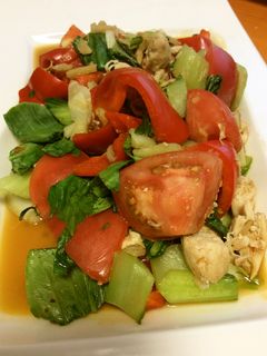 鶏ささみパプリカ青梗菜トマトの生姜炒め-レシピのメイン写真