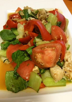 鶏ささみパプリカ青梗菜トマトの生姜炒め-レシピのメイン写真