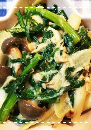 簡単！春菊としめじの醤油ツナマヨ炒め-レシピのメイン写真
