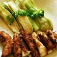 お煎餅衣のササミフライと蒸し茄子