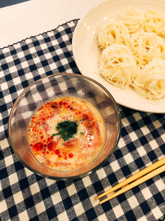 脱マンネリ!!豆乳トマトつゆそうめん-レシピのメイン写真