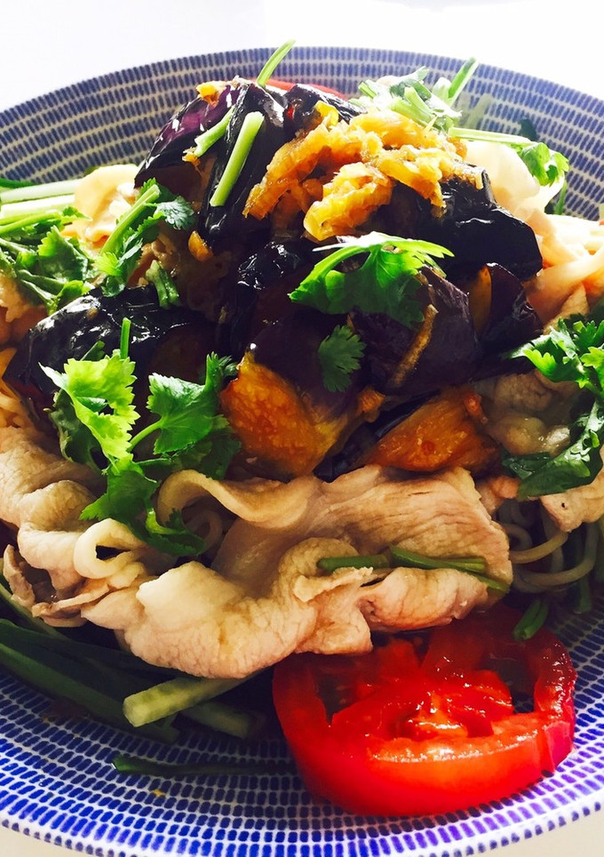夏♪♪豚しゃぶと香味揚げなすの冷やし中華-レシピのメイン写真