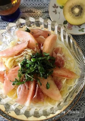 旬の桃の冷製クリームパスタ-レシピのメイン写真