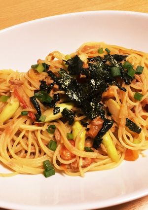 アスパラとツナとトマトのバタポンパスタ-レシピのメイン写真
