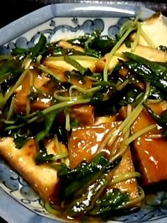 豆苗とニラと厚揚げのピリ辛中華炒め-レシピのメイン写真
