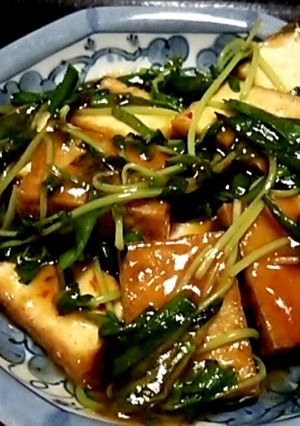 豆苗とニラと厚揚げのピリ辛中華炒め-レシピのメイン写真