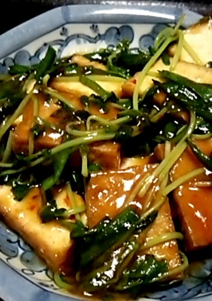 豆苗とニラと厚揚げのピリ辛中華炒め-レシピのメイン写真