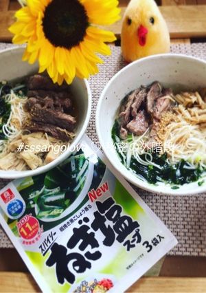 スタミナ☆わかめスープとカルビの温麺-レシピのメイン写真