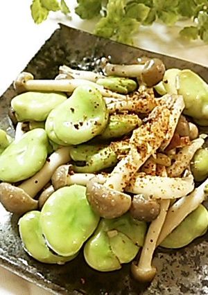 おつまみにも♡そら豆としめじのピリ辛炒め-レシピのメイン写真