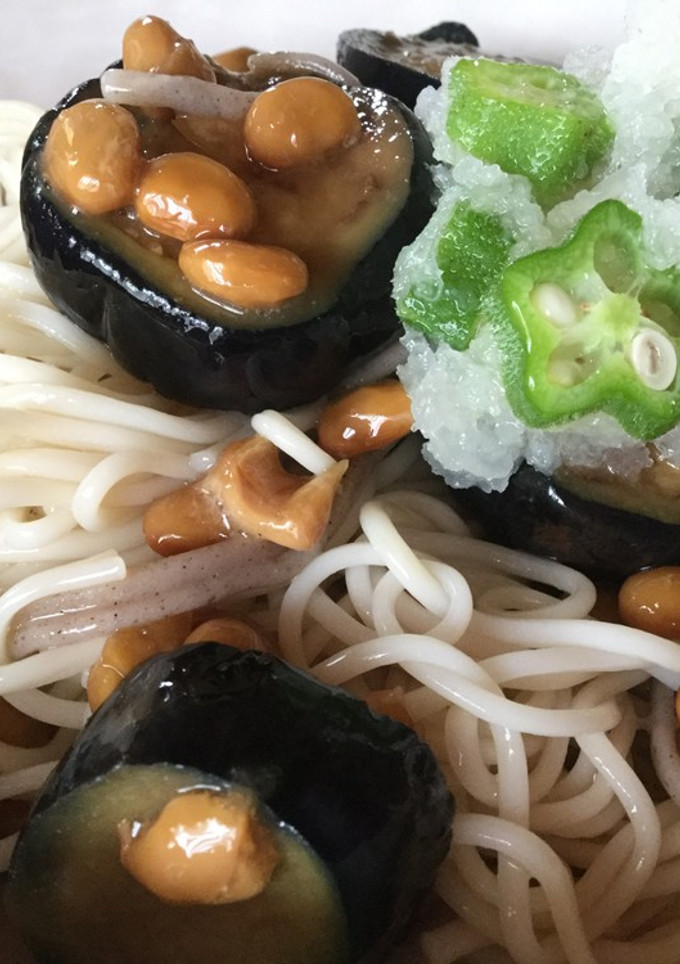 納豆とナスの辛し漬けの蕎麦-レシピのメイン写真