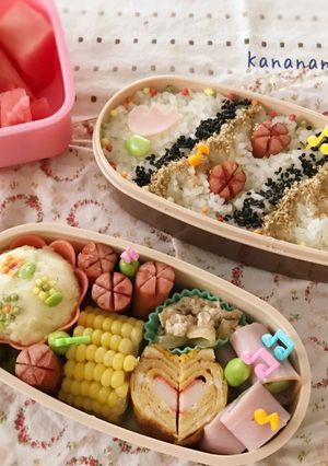 小学生 2段 お花と音符のお弁当-レシピのメイン写真