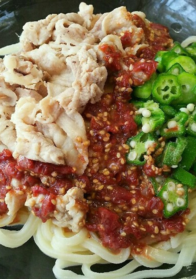 梅だれ☆豚しゃぶとオクラの冷やしうどん-レシピのメイン写真