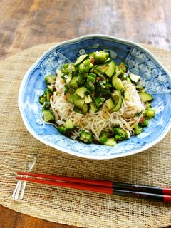 胡瓜とオクラのぶっかけそうめん-レシピのメイン写真